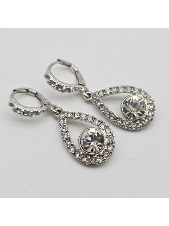 Givenchy Jewelry - Givenchy Crystal Teardrop Dangle Earrings Silver-Tone Leverback Vintage Jewelry
